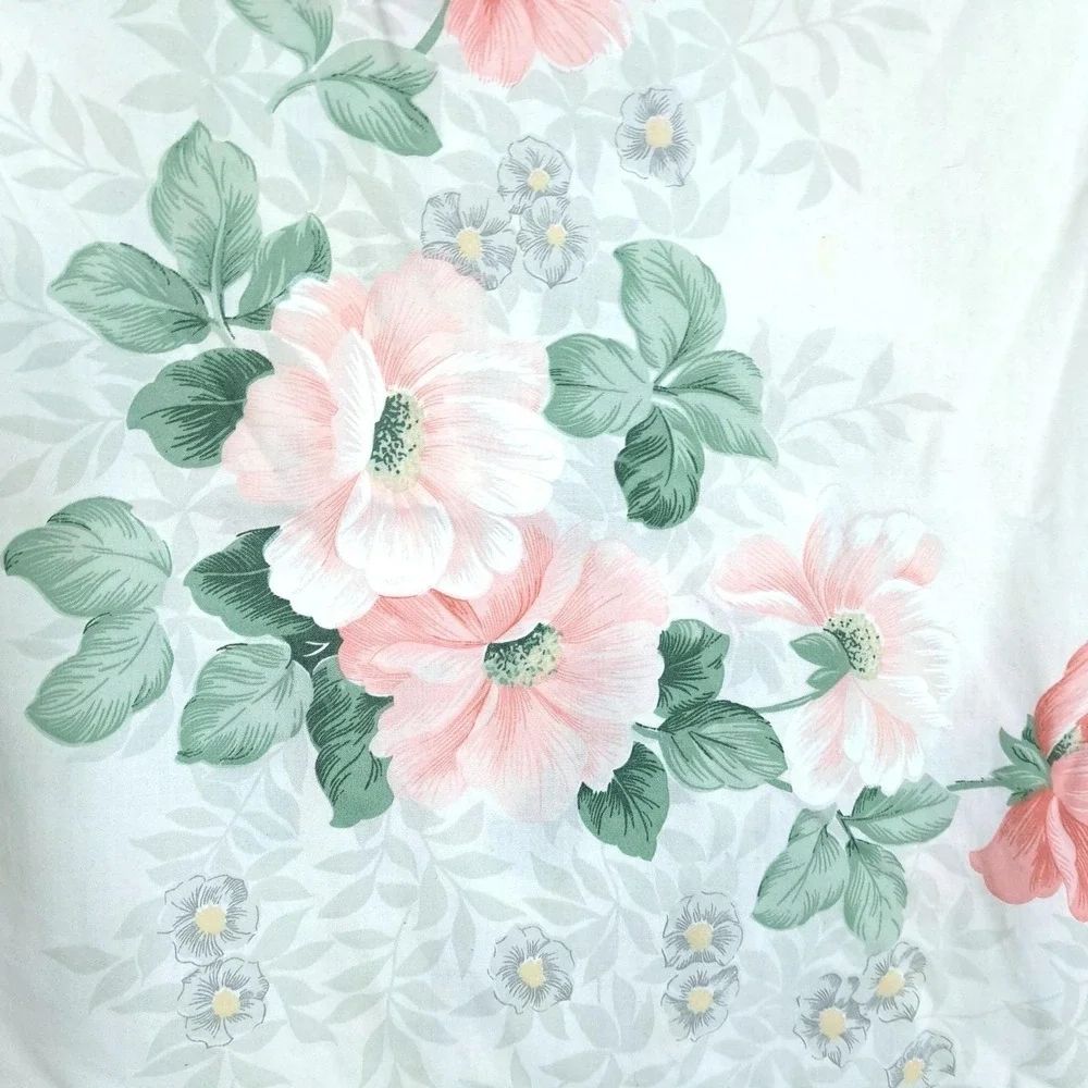 Vintage King Pillowcase White Pink Floral Ruffle Eyelet Lace Cottagecore Trim‎